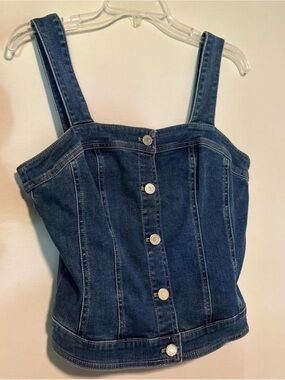White House Black Market Dark Blue Denim Button-Front Tank